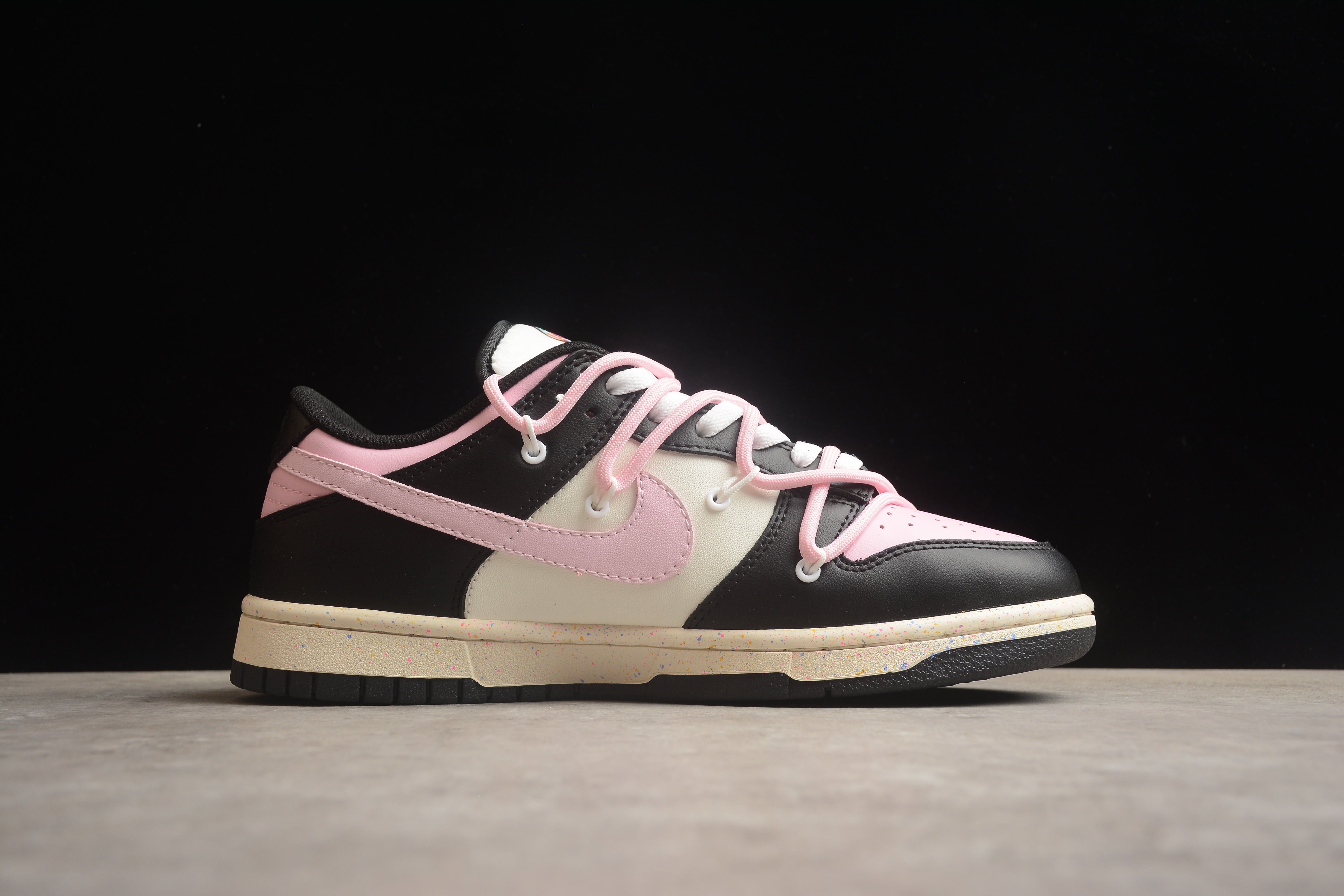 Nike SB dunk low double lace pink black shoes