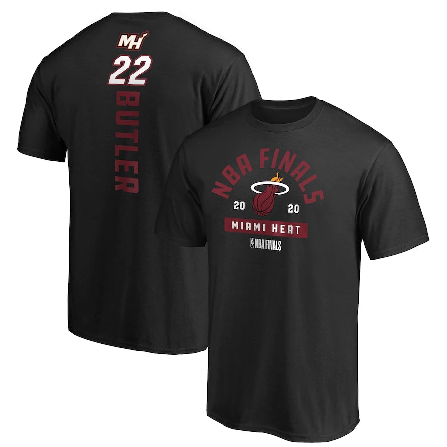 Men's Miami Heat Jimmy Butler Fanatics Branded Black 2020 NBA Finals Bound Name & Number V-Neck T-Shirt