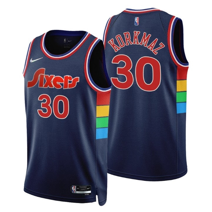 Maillot 30 korkmaz bleu foncé des Sixers