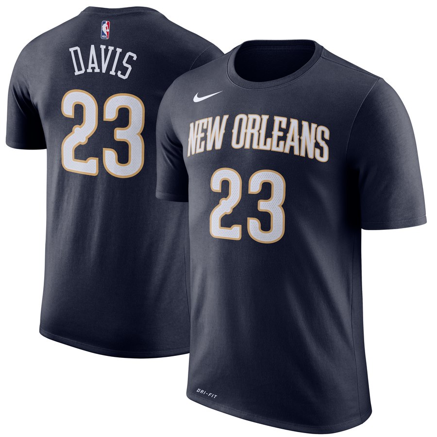 Men's Nike DRI-FIT NBA New Orleans Pelicans Davis Logo Printing Round Neck Short Sleeve Nave T-Shirt