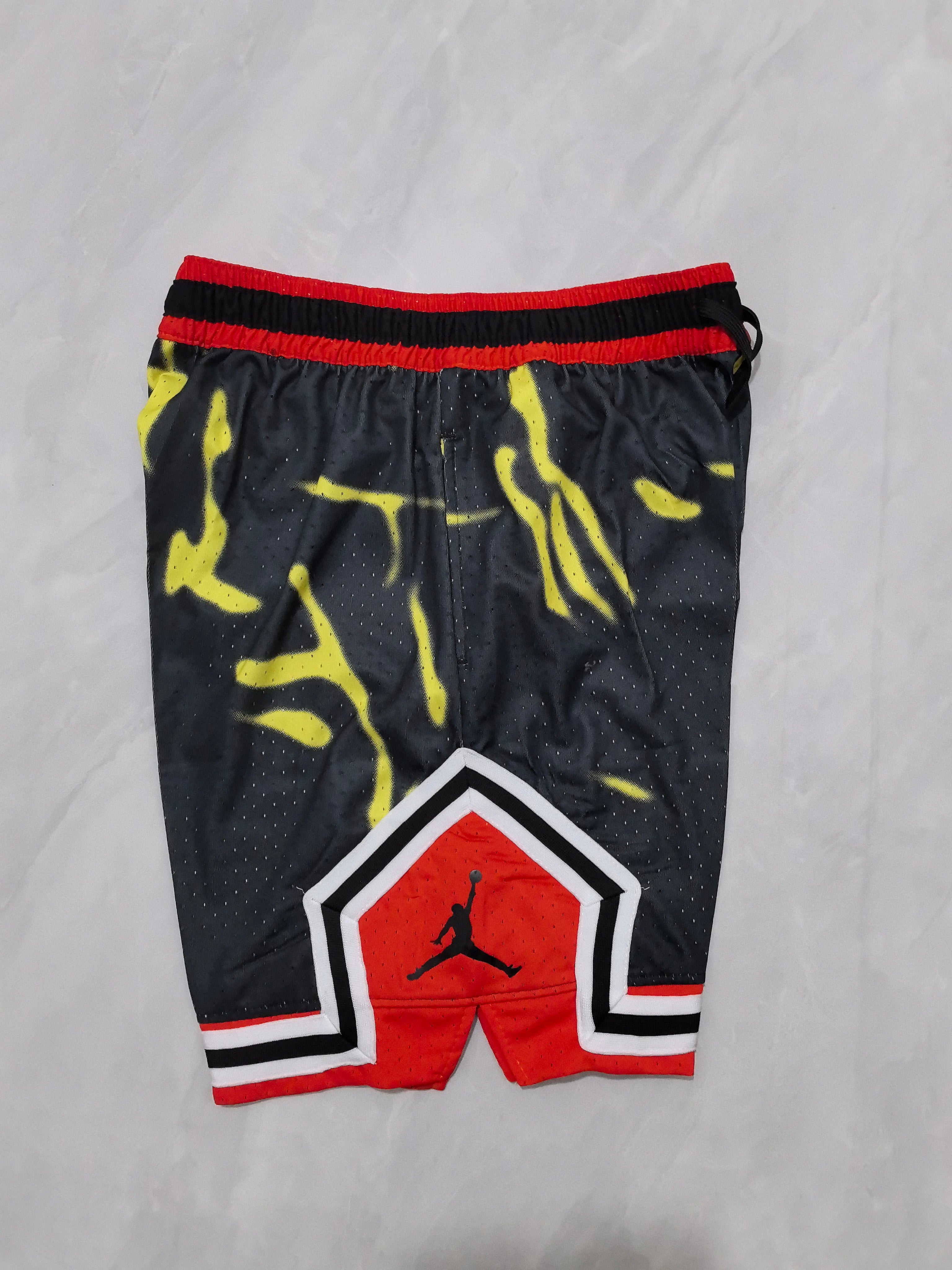 Jordan B-30 black with light yellow basketball shorts