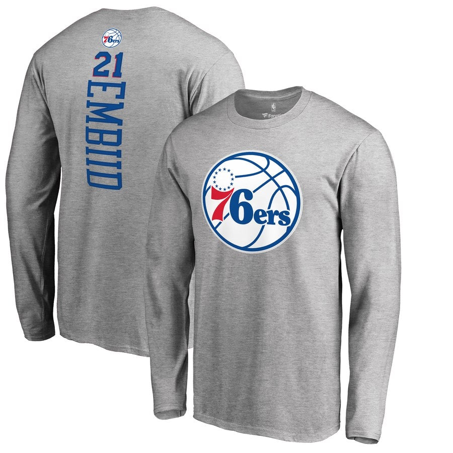 Philadelphia 76ers 21 embiid grey long shirt