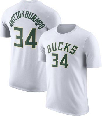 Nike Men's Cotton T-Shirt Milwaukee Bucks Giannis Antetokounmpo #34 White