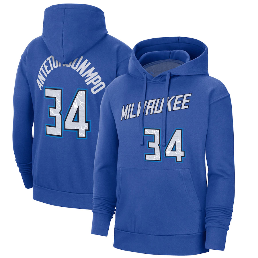 Sweat à capuche bleu Milwaukee Bucks 34 Anteto Kounmpo