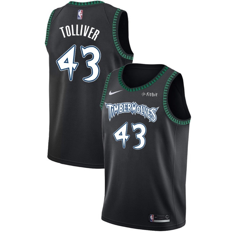 Timberwolves black 43 tolliver  jersey