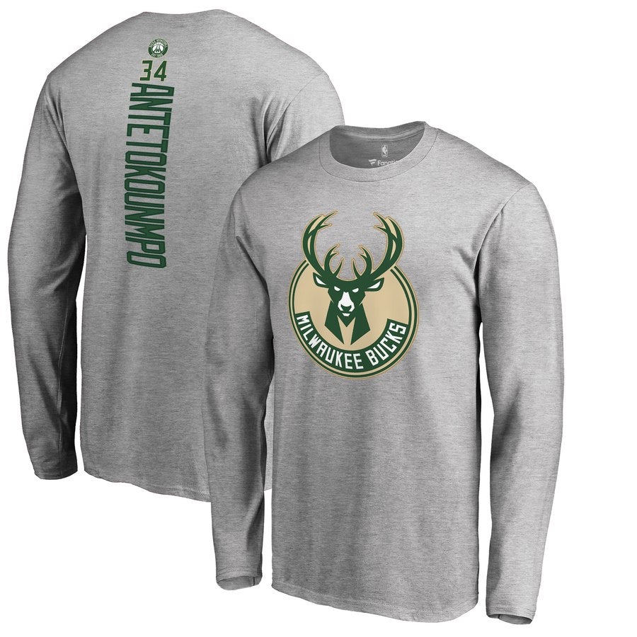 Milwaukee bucks 34 antetokounmpo grey long shirt