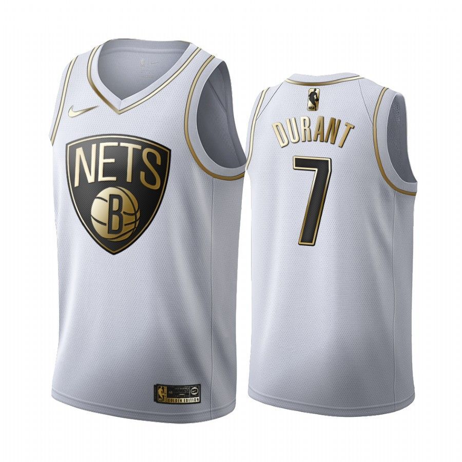 Brooklyn nets 7 durant white gold jersey