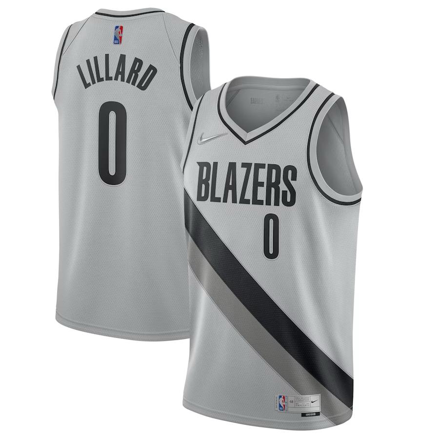 Portland Trail Blazers grey and black lillard jersey