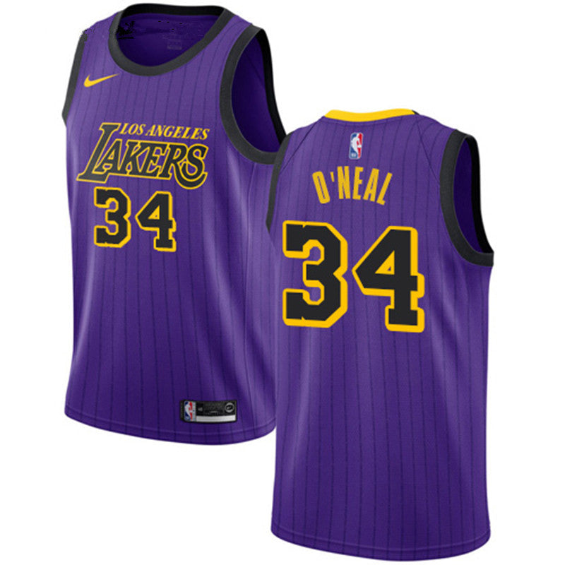 Lakers purple/black striped 34 o neal jersey