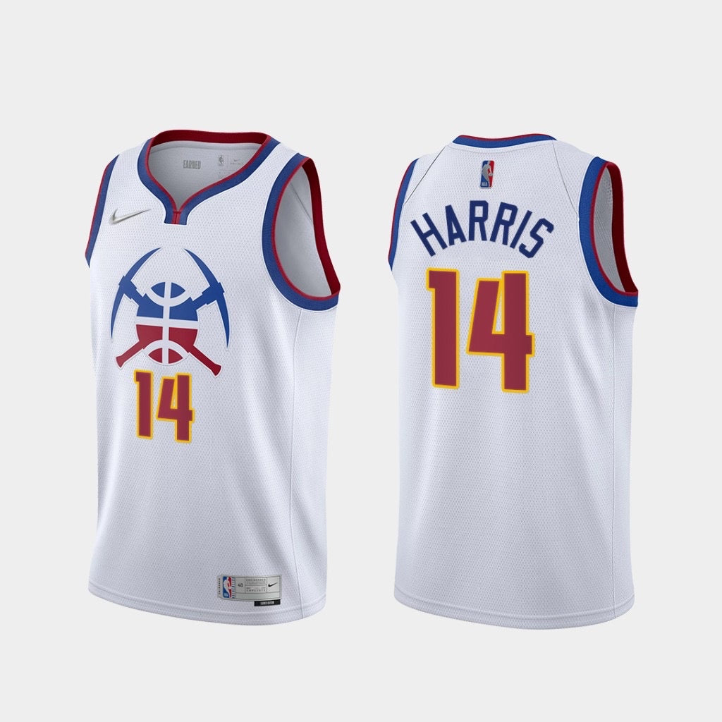 Denver nuggets white 14 harris jersey