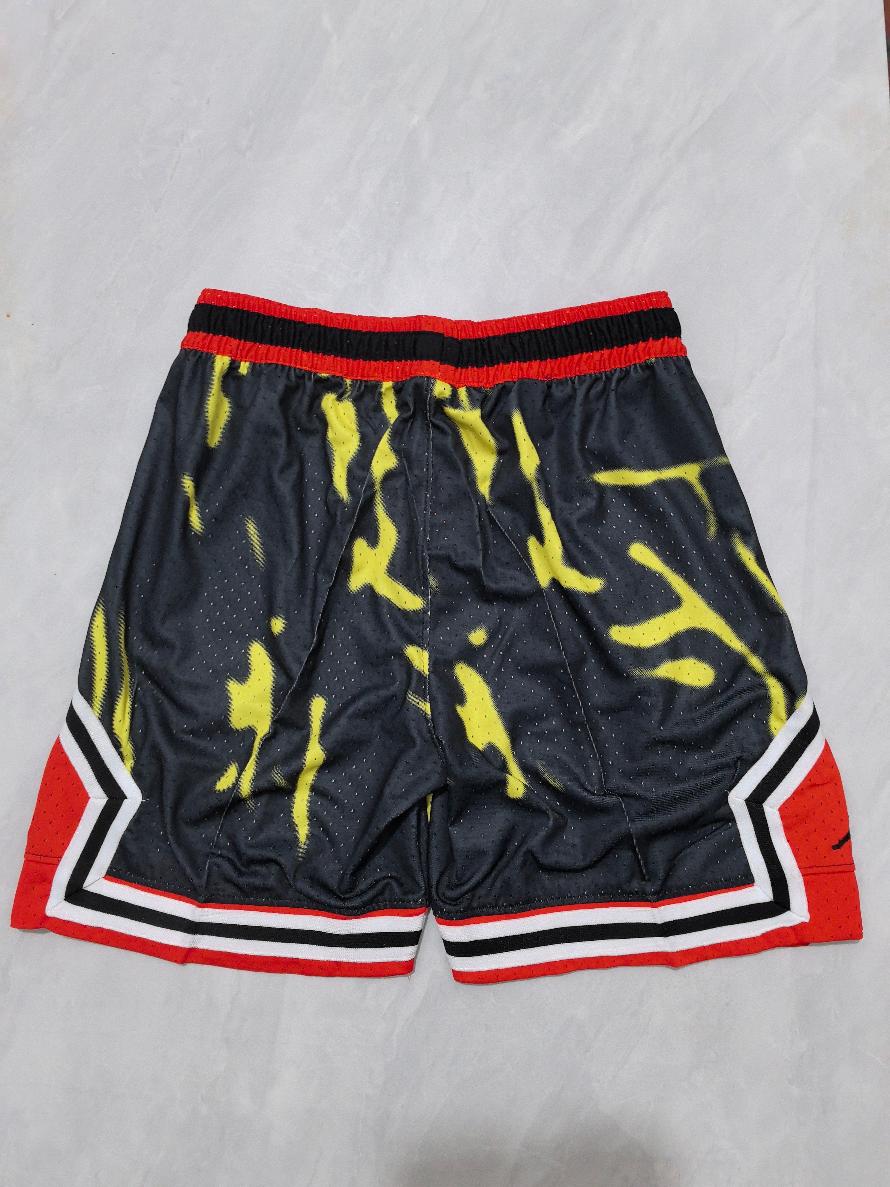 Jordan B-30 black with light yellow basketball shorts