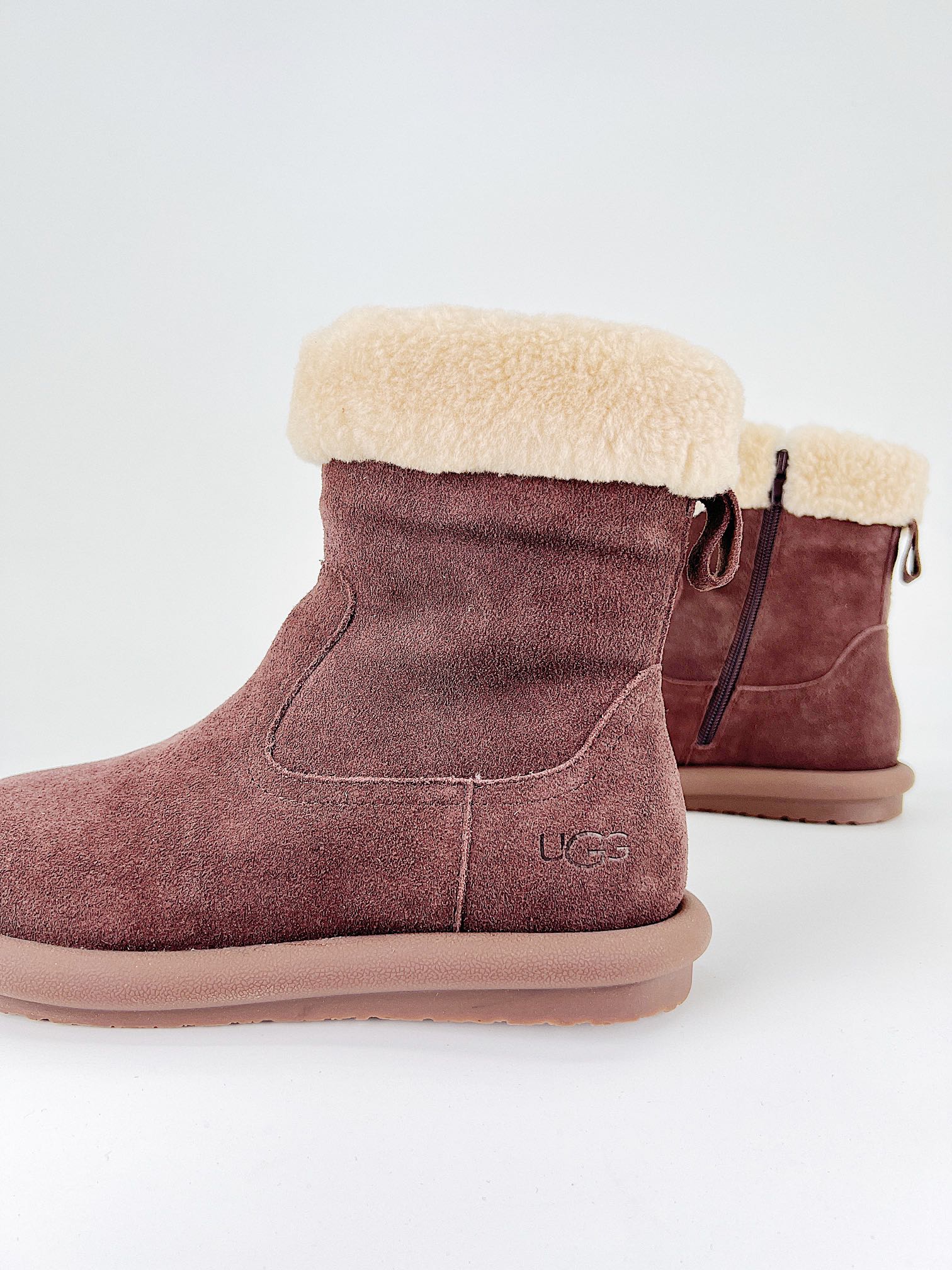 UGG versatile single product curly thin-soled boots  wine