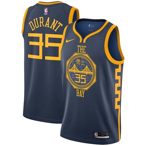 The warriors navy blue 35 durant jersey