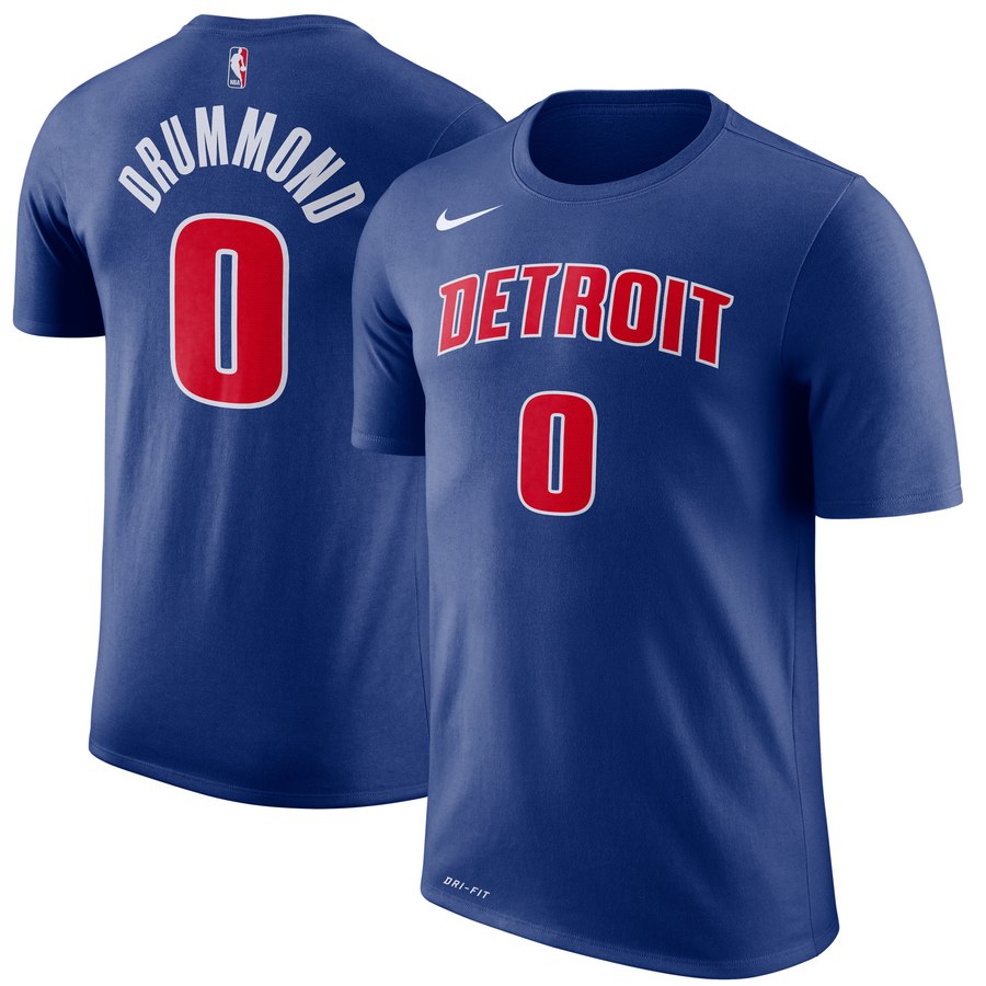 T-shirt de performance Nike bleu avec nom et numéro des Detroit Pistons Andre Drummond pour hommes