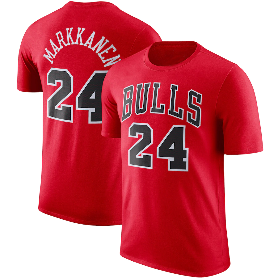 Nike Lauri Markkanen Chicago Bulls Red Player Name & Number #24 Performance   T-Shirt