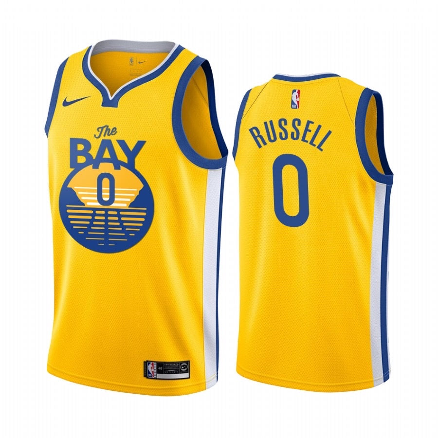 The warriors yellow 0 russell jersey