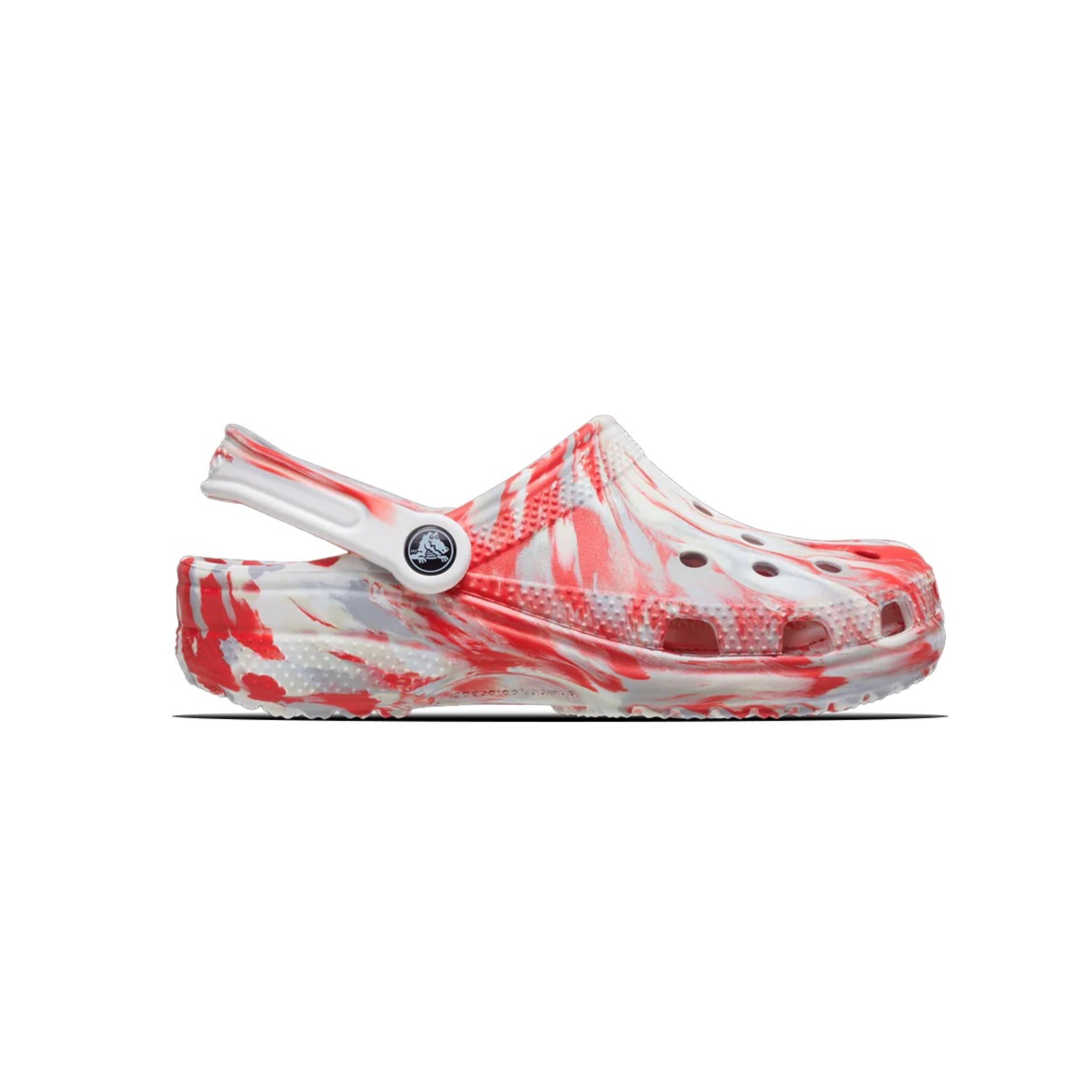 Marble red crocs