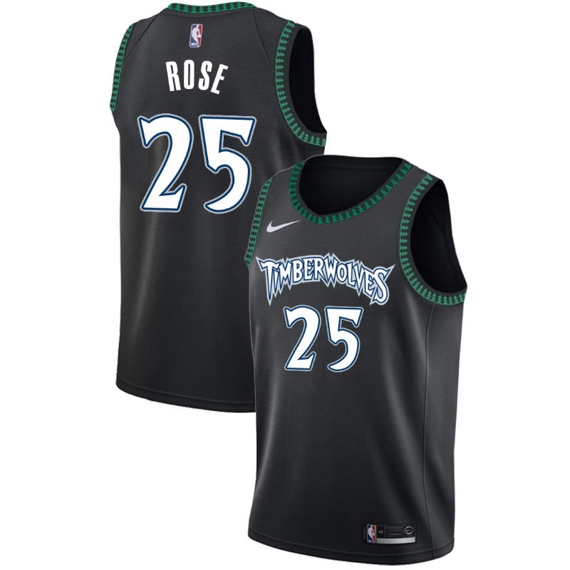 Timberwolves black 25 rose jersey