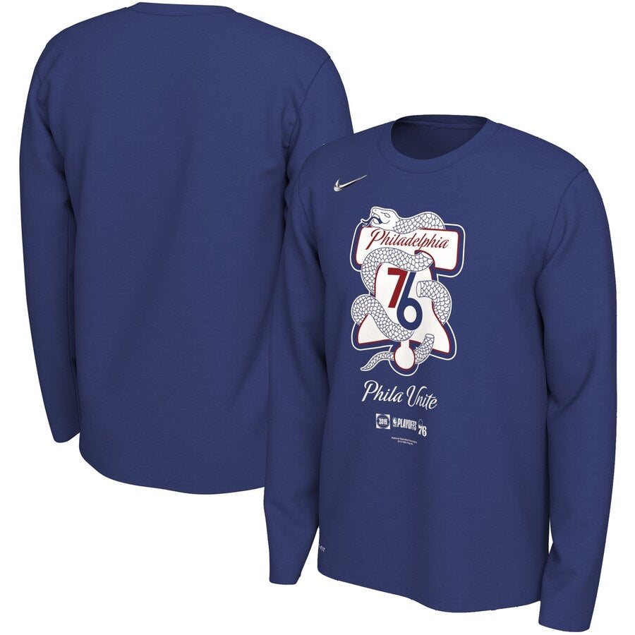 Chemise longue bleu foncé des Philadelphia 76ers