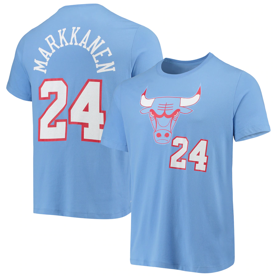 Nike Lauri Markkanen Chicago Bulls Blue Player Name & Number #24 Performance   T-Shirt
