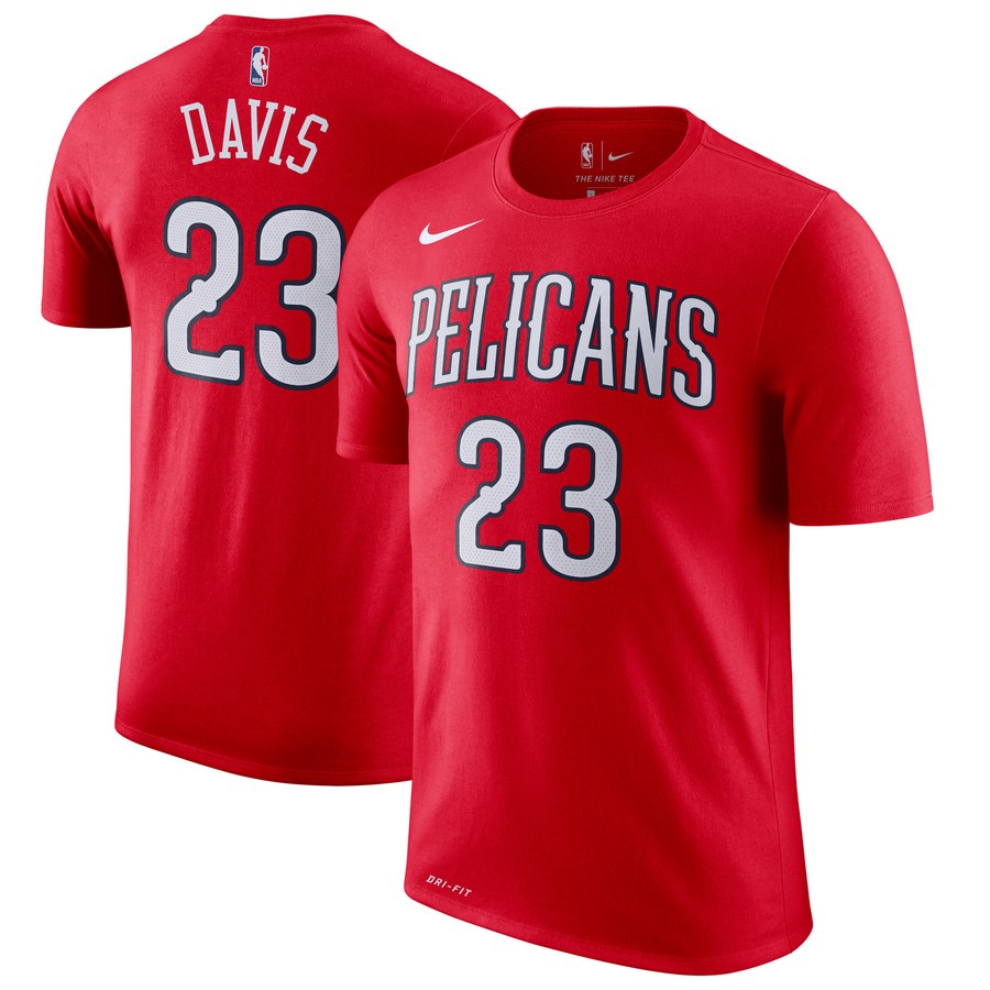 Men's Nike DRI-FIT NBA New Orleans Pelicans Davis Logo Printing Round Neck Short Sleeve Red T-Shirt