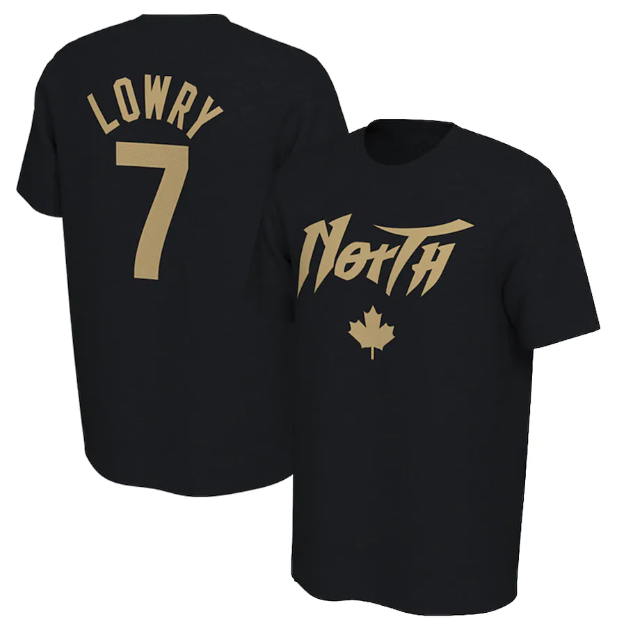 Nike Kyle Lowry Toronto Raptors Black Gold Player Name & Number Performance T-Shirt #7