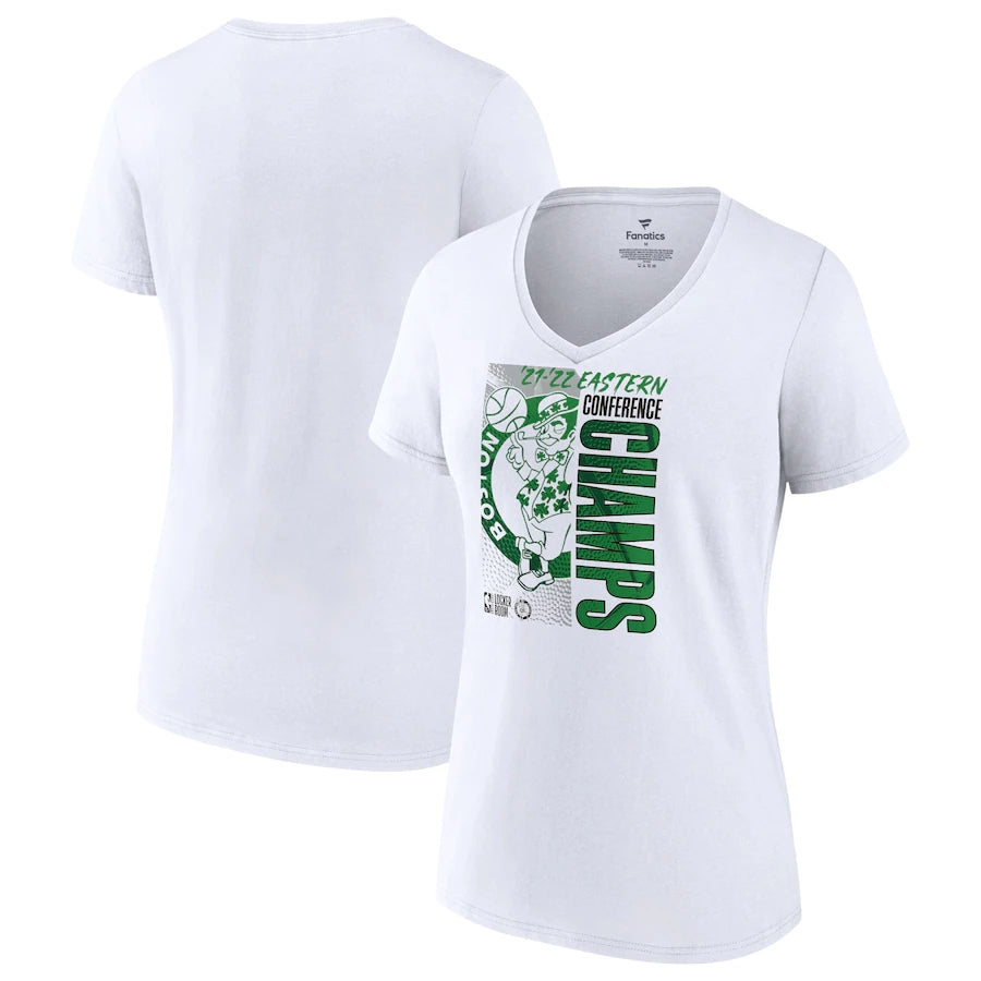 Boston Celtics Fanatics Branded Women's 2022 Eastern Conference Champions Plus Size Locker Room V-Neck T-Shirt