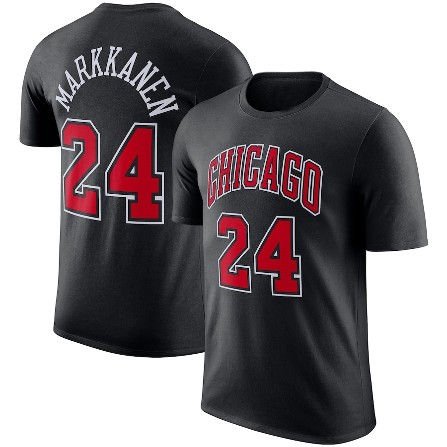 Nike Lauri Markkanen Chicago Bulls Black Player Name & Number #24 Performance   T-Shirt