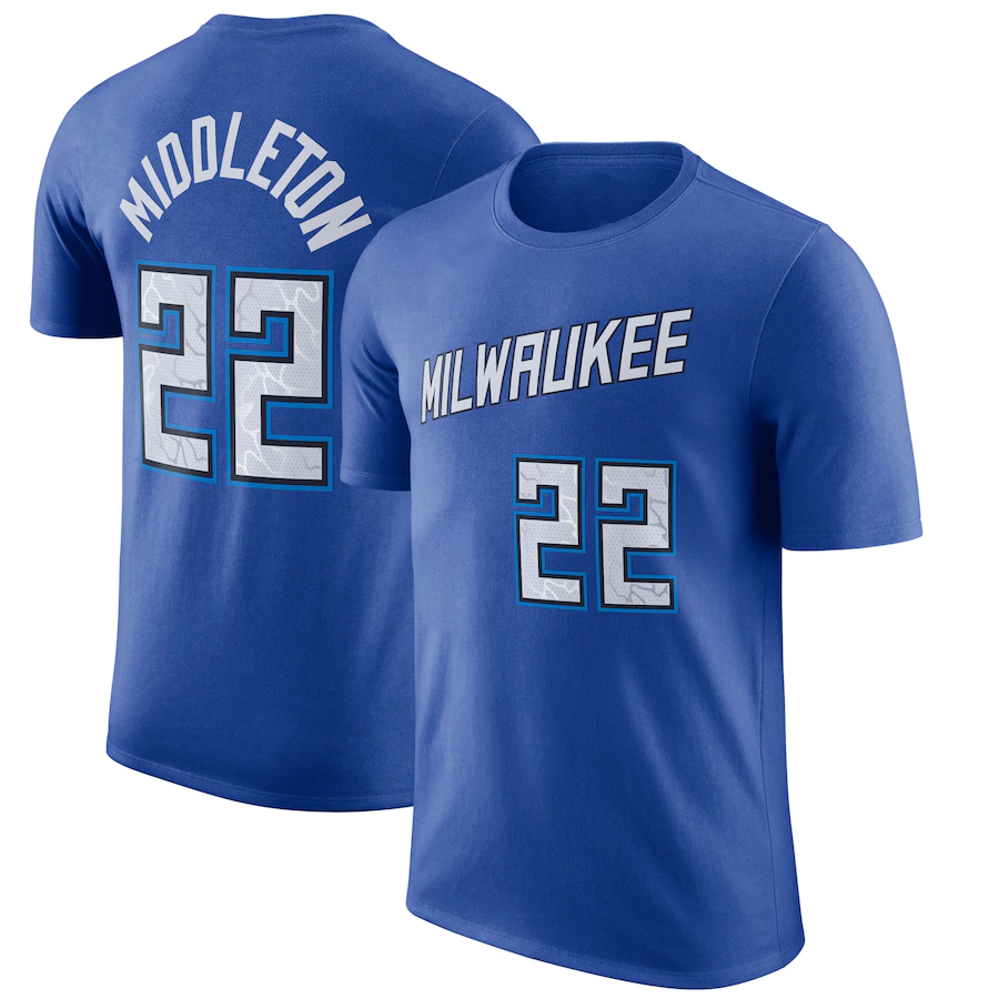 Nike Men's Cotton T-Shirt Milwaukee Bucks Giannis Antetokounmpo #22 Blue