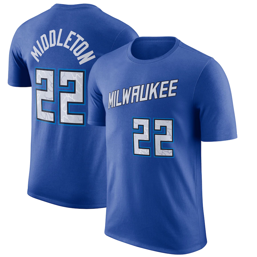 Nike T-shirt en coton pour homme Milwaukee Bucks Giannis Antetokounmpo #22 Bleu