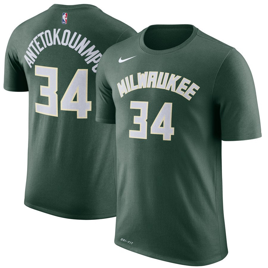 Nike Men's Cotton T-Shirt Milwaukee Bucks Giannis Antetokounmpo #34 Green