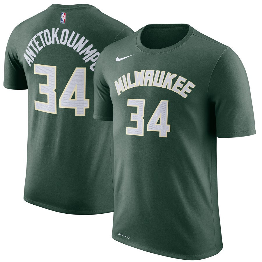Nike T-shirt en coton pour homme Milwaukee Bucks Giannis Antetokounmpo #34 Vert