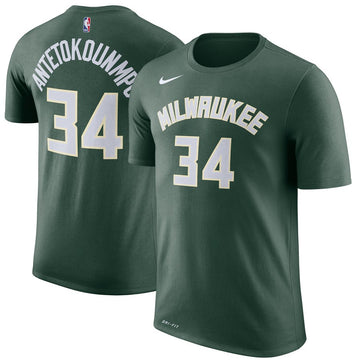 Nike T-shirt en coton pour homme Milwaukee Bucks Giannis Antetokounmpo #34 Vert