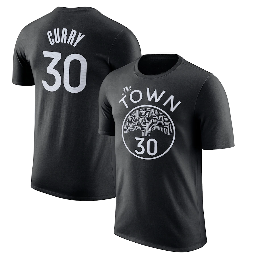 Stephen Curry noir Golden State Warriors 2019 20 City Edition nom et numéro t-shirt