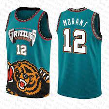 Memphis grizzlies 12 morant blue with a print jersey